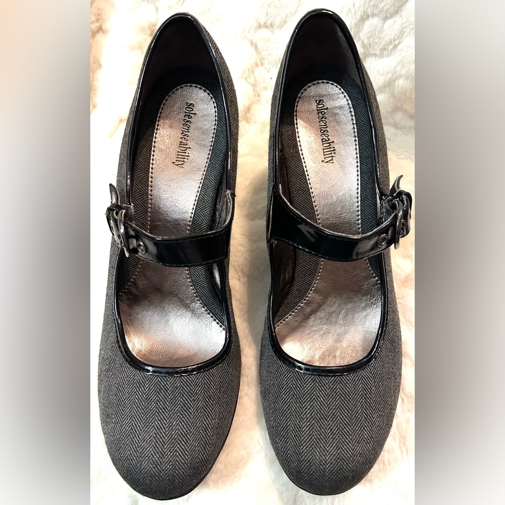 Solesensability Gray Houndstooth Mary Jane pumps women’s size 9.5M - Picture 3 of 12